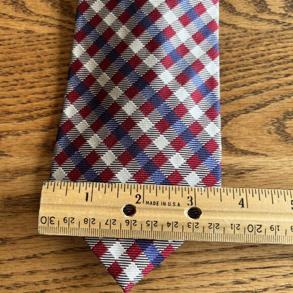 Lauren Ralph Lauren 57” Necktie 100% Silk Red Blue Cream Plaid Designer Tie - Picture 7 of 7